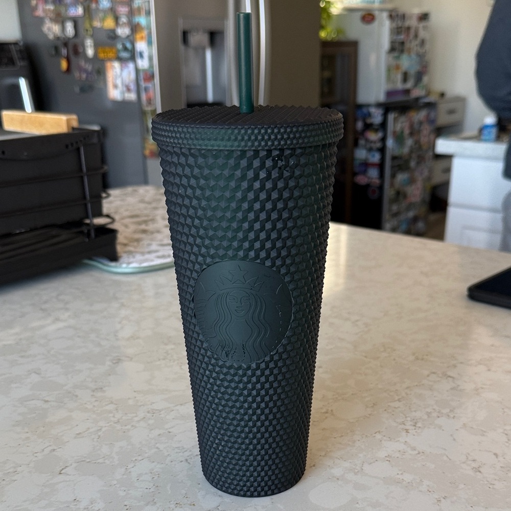 Starbucks Dark Green Textured Tumbler with Straw